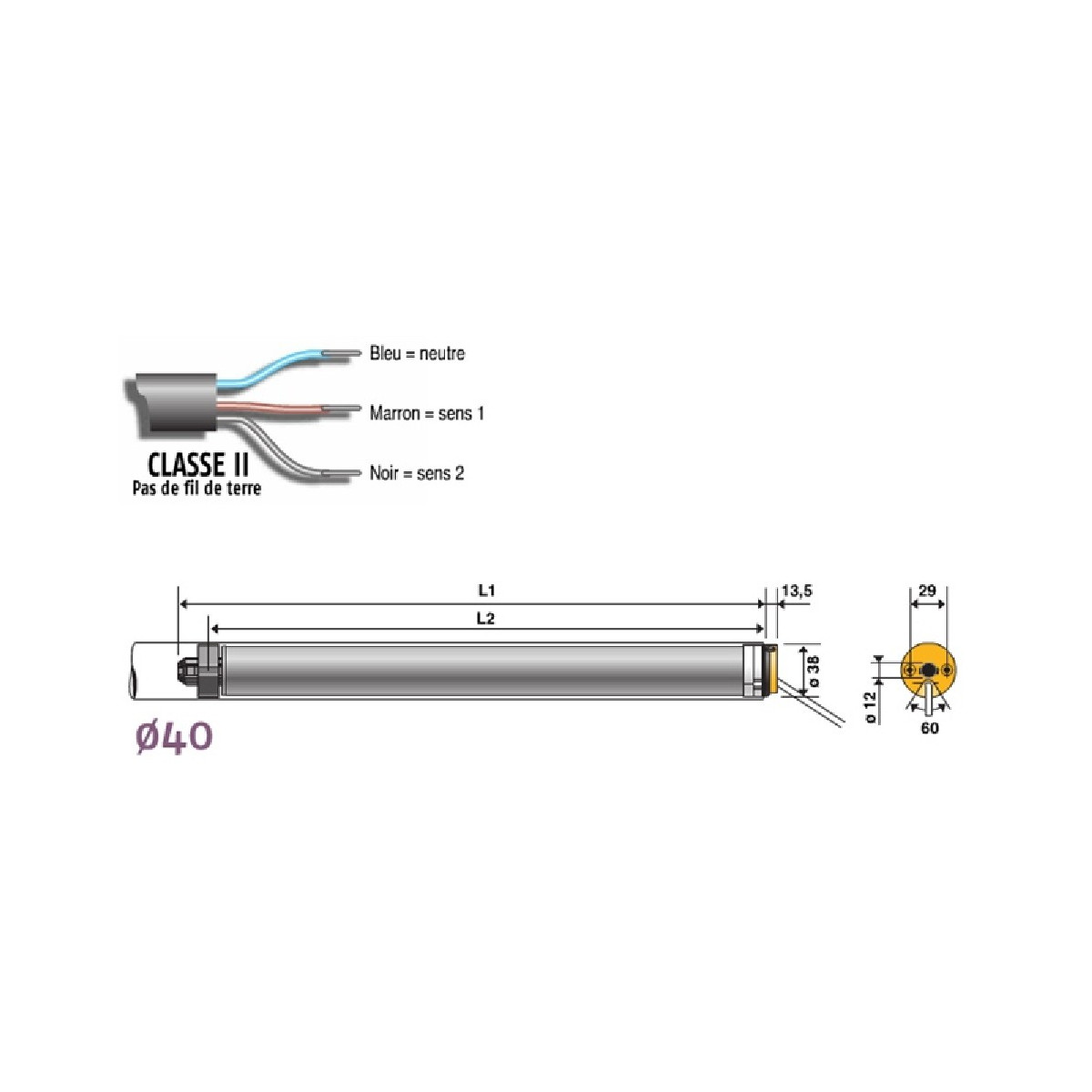 Branchement Volet Roulant Somfy 2 Fils Somfy LS40 Vulcan 13/8 avec carré de 10 (SO 1020053) - Expert domotique